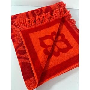 Vintage Fieldcrest 1960s-1970s orange red fringe bath towel tapestry pattern.